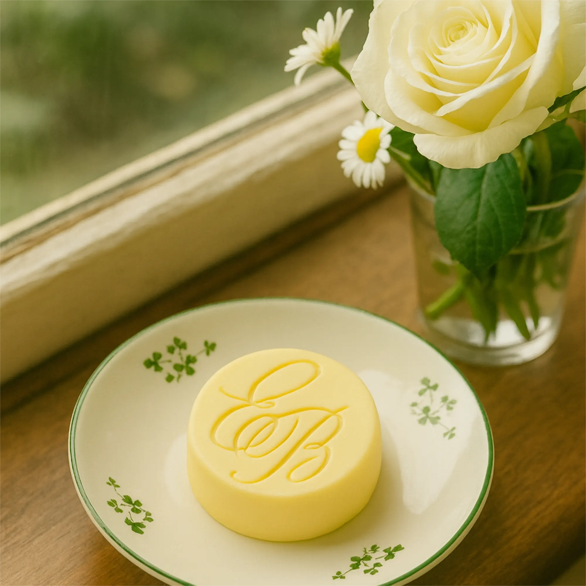 Mantequilla personalizada para mesa de boda o evento gourmet, branding gastronómico realizado con molde de silicona alimentaria.