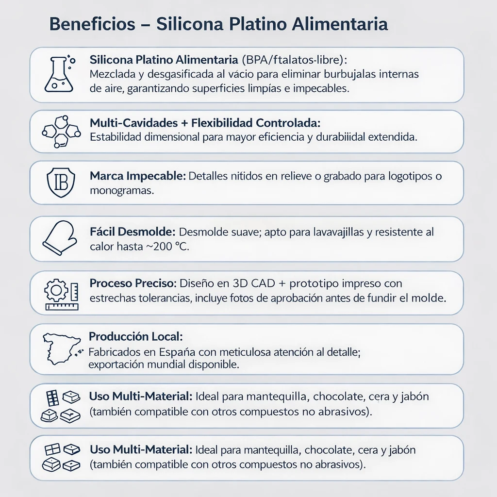 Beneficios de la silicona platino alimentaria en moldes de silicona personalizados para chocolate, mantequilla, jabón y cera